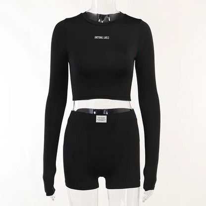 European and American Spring/Summer Round Neck Long Short sleeved 3/4 Shorts Two piece Women's Fashion Sports Versatile Set - Smarsty