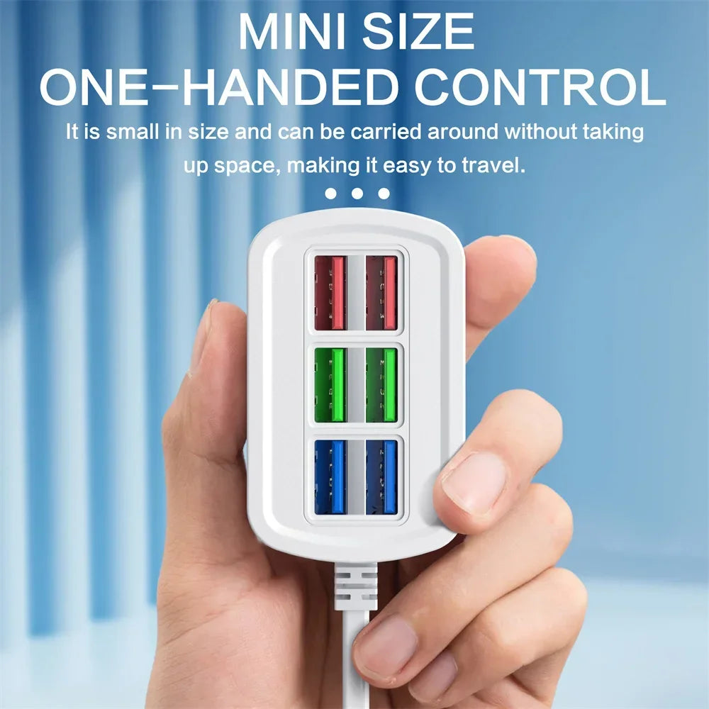 Fast USB Charger 6 in 1 Power Strip Desktop Charging Station Fast Charging 1m Cord USB HUB Adapter Socket for iPhone 16 Home - Smarsty