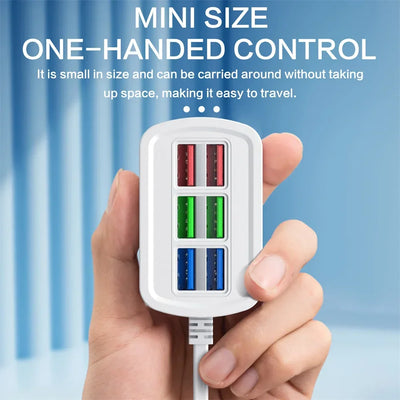 Fast USB Charger 6 in 1 Power Strip Desktop Charging Station Fast Charging 1m Cord USB HUB Adapter Socket for iPhone 16 Home - Smarsty
