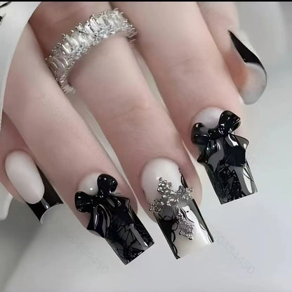 24pcs Summer Pink White Bow Design Fake Nails - Smarsty