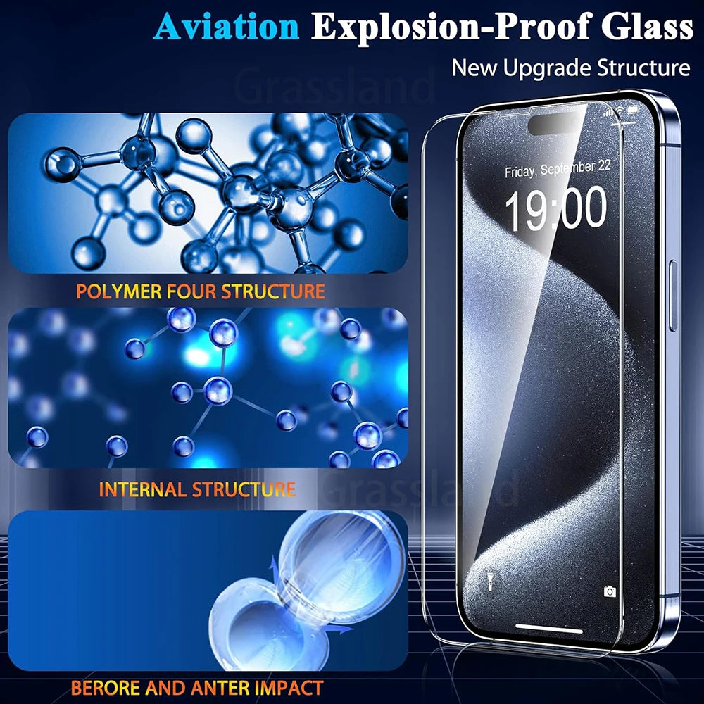 4Pcs Tempered Glass For iPhone 16 15 14 13 12 11 Pro Max Screen Protector For iPhone 7 8 Plus X XS Max XR Protective Glass Film - Smarsty