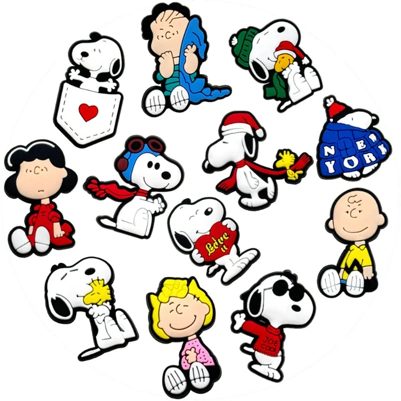 12-Pack SnoopyFashion Themed Shoe Charms Cartoon Kawaii Decoration Accessories for Clogs, Sandals, DIY Shoes Party Decorations