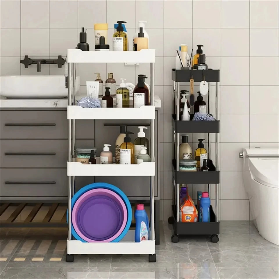 1pc 3/4 Tier Rolling Storage Cart High Capacity Storage Shelf Movable Gap Storage Rack Kitchen Bathroom And Livingroom Organizer
