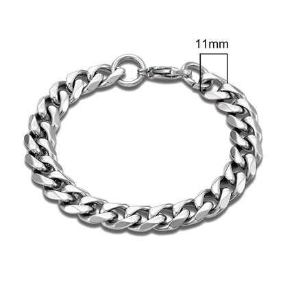 MKENDN 3-11mm Silver Stainless Steel Curb Link Bracelet - Smarsty