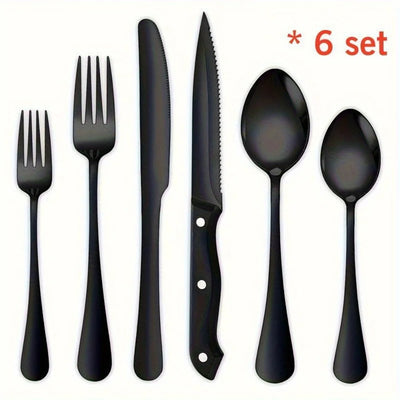 36-Piece Black Silverware Set With Steak Knives, Black Flatware Set Food-Grade Stainless Steel Tableware Cutlery Set