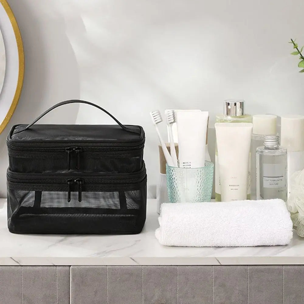 Transparent Mesh Travel Cosmetic Bag With Large Capacity - Smarsty