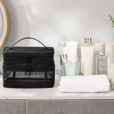 Transparent Mesh Travel Cosmetic Bag With Large Capacity - Smarsty