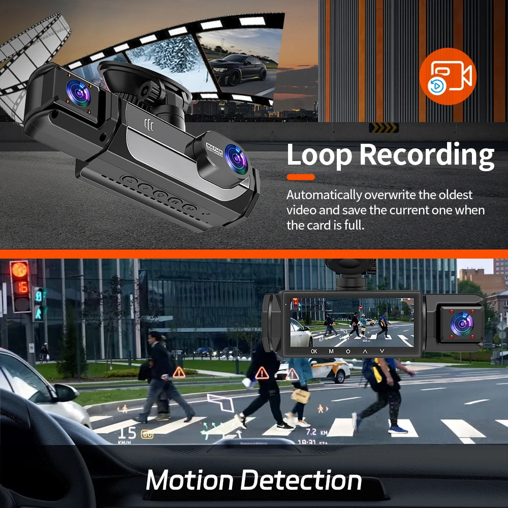 1080P 3 Camera Dash Cam Front and Rear Night Vision - Smarsty
