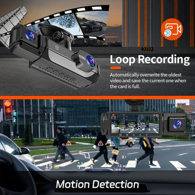 1080P 3 Camera Dash Cam Front and Rear Night Vision - Smarsty