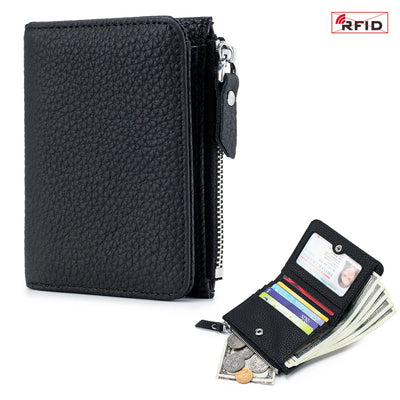 Genuine Leather Men Women Cute Short Wallet Luxury Solid Zipper Coin Purse rfid Bank Credit Card Holder Slim Small Money Bag - Smarsty