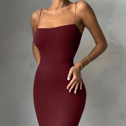 Summer Black Sexy Dress Women Streetwear Sleeveless Backless Solid Spaghetti Strap Bodycon Casual Clubwear Elegant Party Dresses - Smarsty