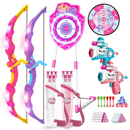 VATOS Night-Light Bow Arrow Guns Toy For Girls Archery Stand Target Board Indoor Outdoor Game Toys Kids Christmas Birthday Gift