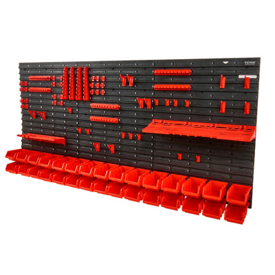 SucceBuy 30Bin Wall Mounted Storage Bins Parts Rack Organizer Garage with Wall Panels Hooks Plastic Shop Tool for Screw Nails