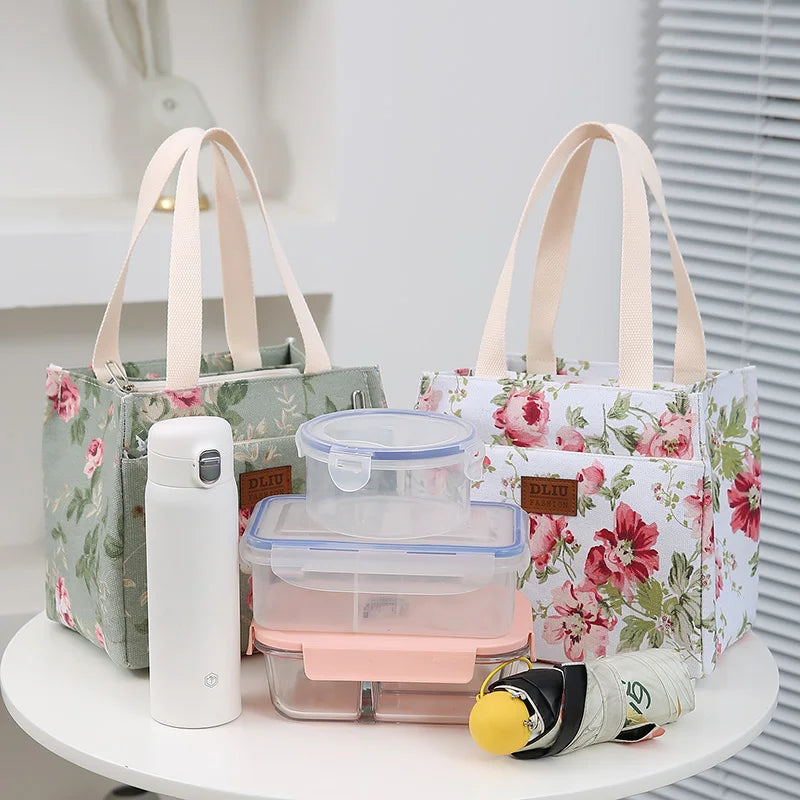 Insulated Floral Lunch Bag Large Capacity Bento Cooler - Smarsty