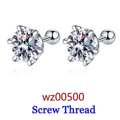 Moissanite Studs 0.5 To 2Ct Sterling Silver Screw Back - Smarsty