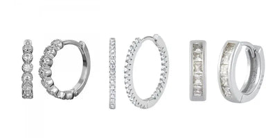 925 Sterling Silver Hoop Earrings White Crystal Luxury - Smarsty