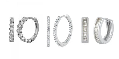 925 Sterling Silver Hoop Earrings White Crystal Luxury - Smarsty