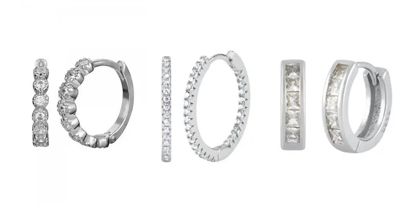 925 Sterling Silver Hoop Earrings White Crystal Luxury - Smarsty