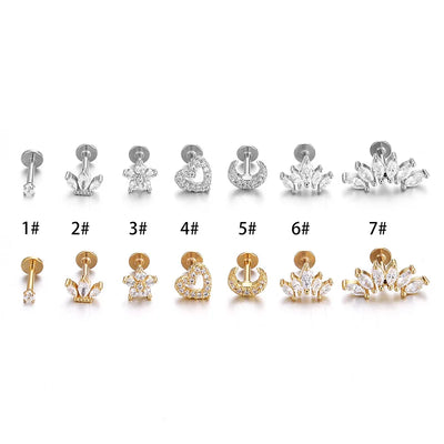 Heart Flower Cartilage Earrings Stainless Steel Zircon - Smarsty