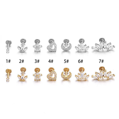 Heart Flower Cartilage Earrings Stainless Steel Zircon - Smarsty