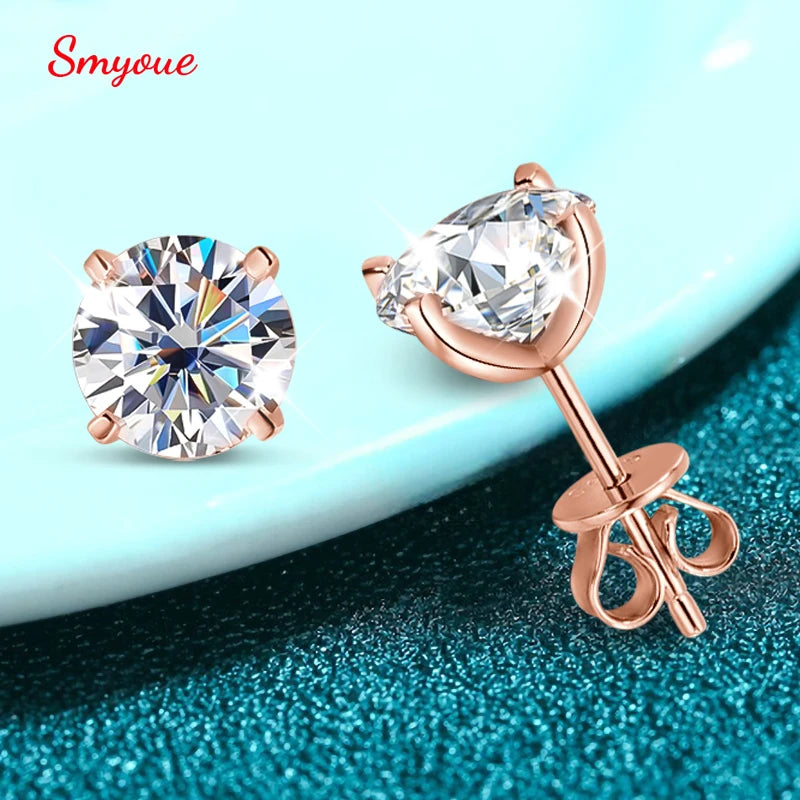 Moissanite Stud Earrings Rose Gold 925 Silver Sparkle - Smarsty