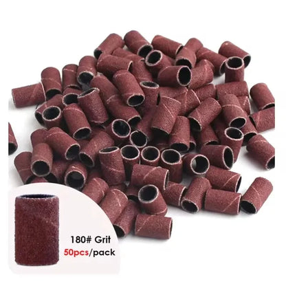 100/50pc Sanding Cap Bands For Electric Manicure Machine 180/120/80 Grit Nail Drill Grinding Bit Files Pedicure Tool