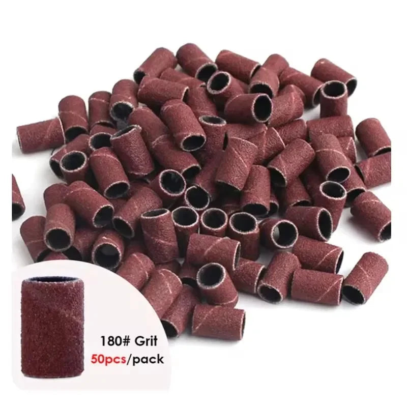 100/50pc Sanding Cap Bands For Electric Manicure Machine 180/120/80 Grit Nail Drill Grinding Bit Files Pedicure Tool