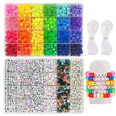 Pony Beads for Friendship Bracelet Making Kit 24 Colors Kandi Beads Set, 720pcs Plastic Rainbow Bulk and 980pcs Letter Beads wit - Smarsty