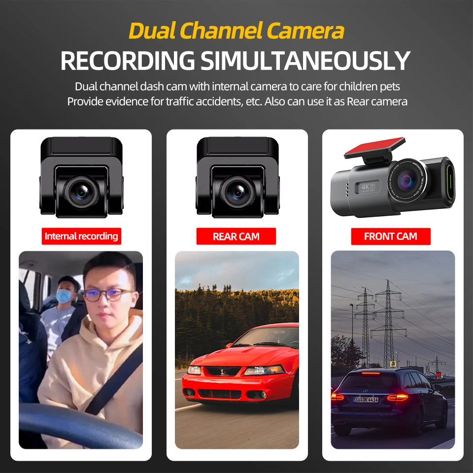4K Dash Cam Dual Lens Night Vision With GPS VideoRecording - Smarsty