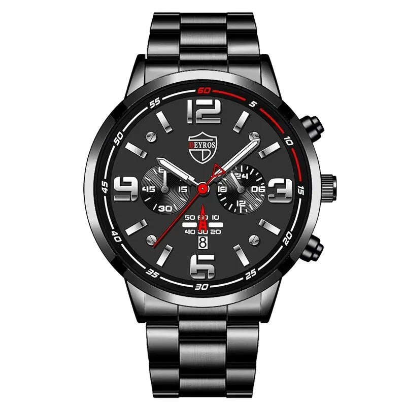 Luxury Mens Stainless Steel Quartz Watch with Calendar - Smarsty
