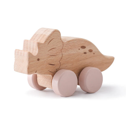 Wooden Baby Car Toys Beech Wooden Dinosaur Cartoon Car Teether Educational Montessori Toys For Children Teething Baby Toys