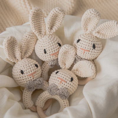 Baby Crochet Rattle Wooden Teether Toy BPA Free Wood Rodent Rabbit Rattle Baby Mobile Play Gym Newborn Educational Music Toys by Smarsty