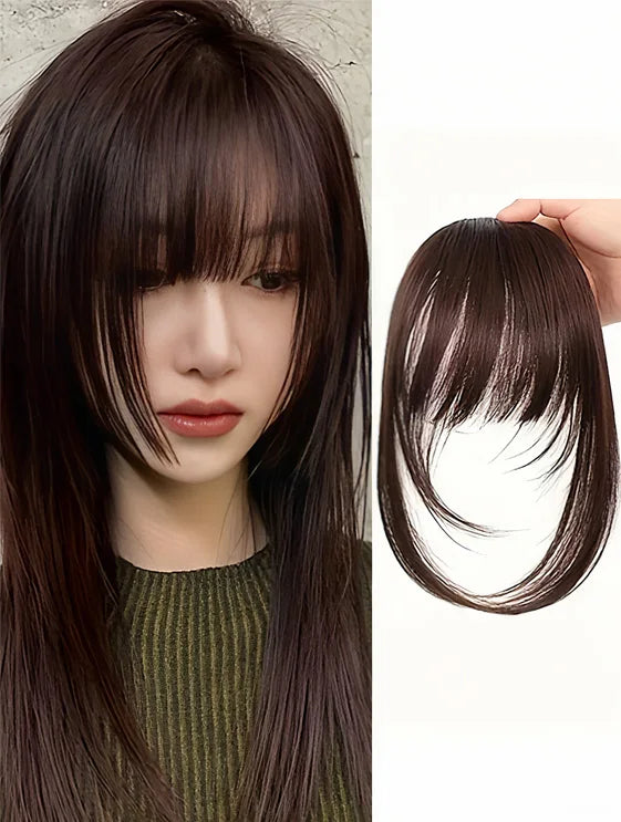 Synthetic Hair Clip-In Bangs Cut Wispy Fringe with Sideburns Dark Brown Natural Look for Women Daily Party Wear - Smarsty
