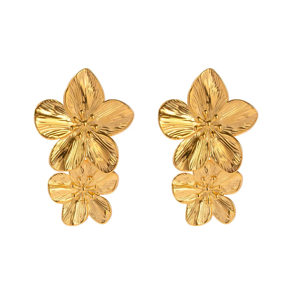 Vintage Gold Flower Drop Earrings for Women Stylish Design - Smarsty