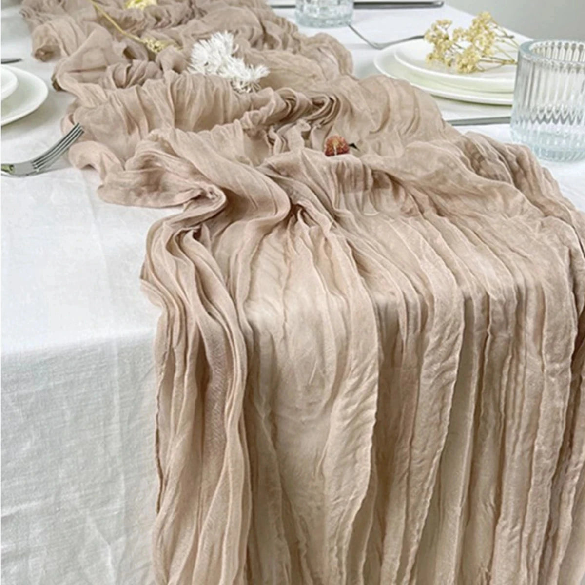 Sage Semi-Sheer Gauze Table Runner for Elegant Dining - Smarsty