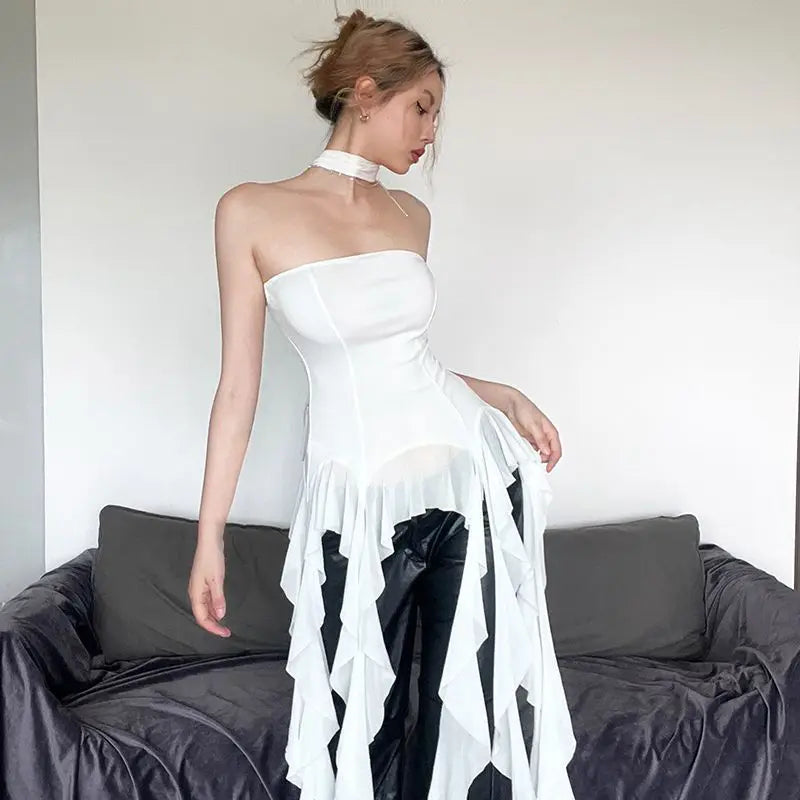 Sexy Off Shoulder Crop Tops Spring Summer Halter Sleeveless Streetwear Y2K White Solid Tank Top Casual Evening Party Club Tees