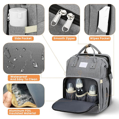 Fashionable Mommy Bag Folding Baby Bed Mother Large Capacity Portable Milk Bottle Diaper Double Shoulder Mom's Bag by Smarsty