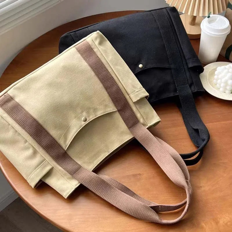 Large Capacity Canvas Tote Shoulder Bag For Work College - Smarsty