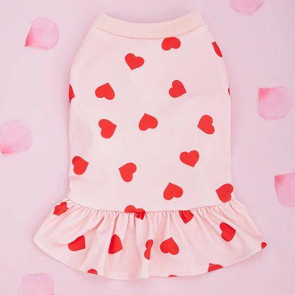 Valentines Day Dog Sweater Dress with Heart Pattern - Smarsty