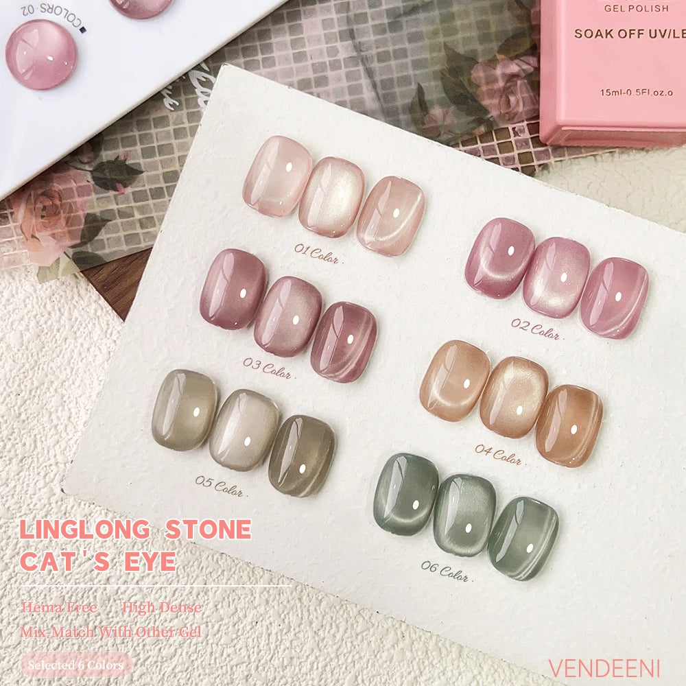 Vendeeni 6 Colors Magnetic Cat Eye Nail Polish Set - Smarsty