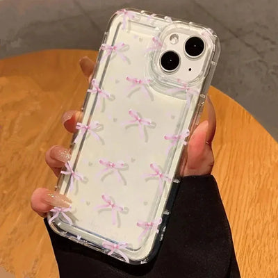 Pink Heart Bow iPhone Case Soft Clear Shockproof Protection - Smarsty