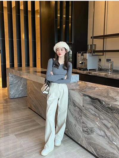 2025 Basic V-neck Chic  Autumn Winter Pullover Women Female Knitted Ribbed Sweater Slim Long Sleeve Badycon High Quality Sweater - Smarsty