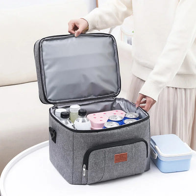 Double Layer Insulated Lunch Cooler Tote Shoulder Strap - Smarsty