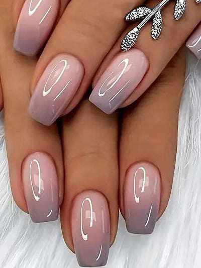 Glossy Pink Press On Nails 24pcs Full Cover Elegant Style - Smarsty