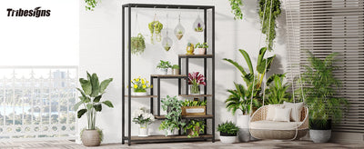 Tribesigns 5 Tiers Tall Indoor Plant Stand 70.9 inches Large Metal Plant Shelf with 10 PC S Hanging Hooks for Garden - Smarsty