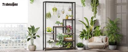 Tribesigns 5 Tiers Tall Indoor Plant Stand 70.9 inches Large Metal Plant Shelf with 10 PC S Hanging Hooks for Garden