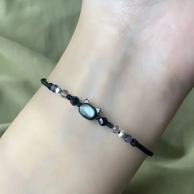 Moonstone Obsidian Couple Bracelets Handmade Minimalist Jewelry - Smarsty