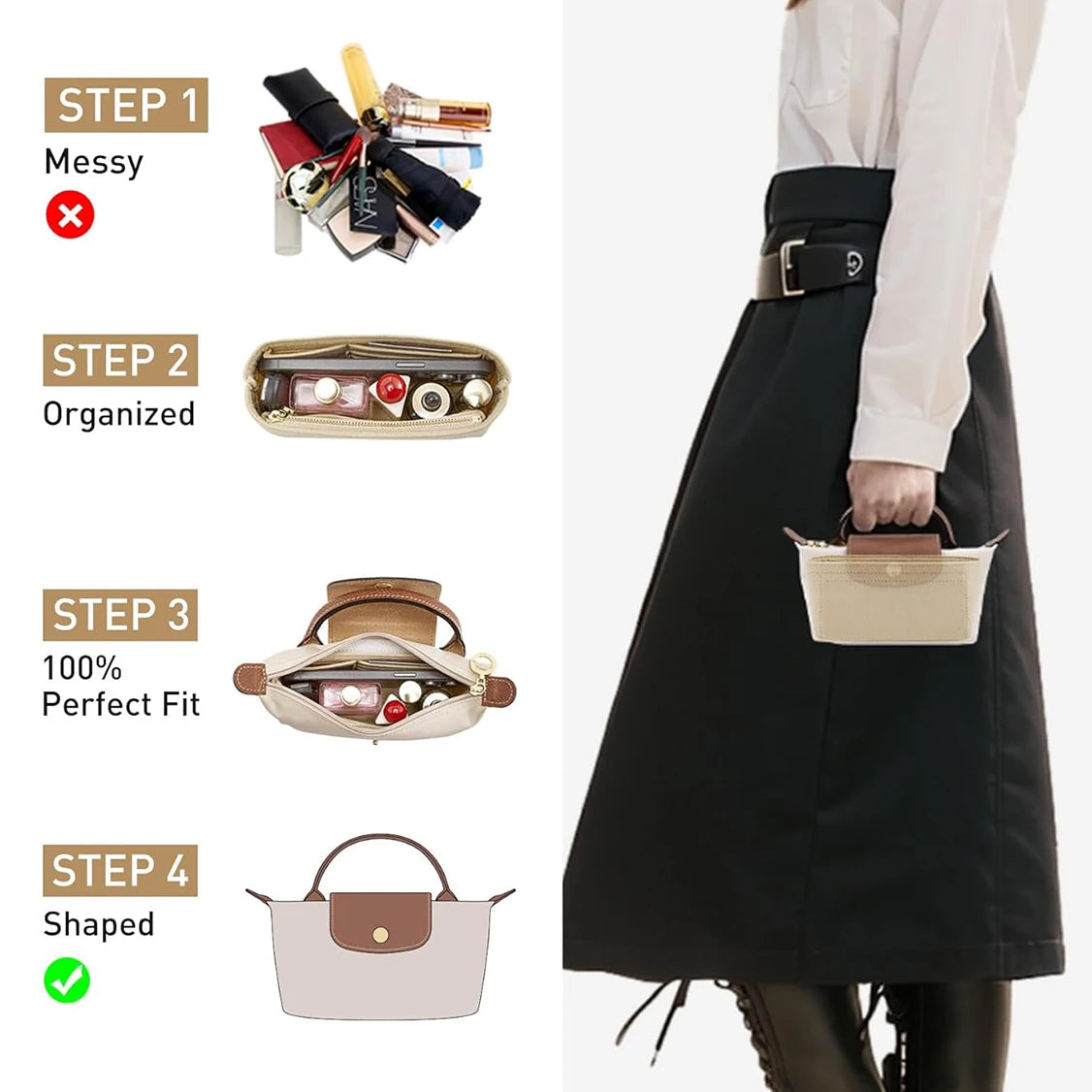Bag Organizer for Small Tote Bag Timid Bag Storage & Finishing Inner Bag Liner Handbags Insert Organizer fit Mini Size