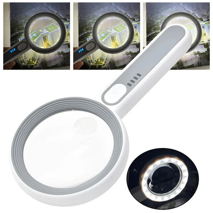 Rechargeable Handheld Magnifier with LED Light for Easy Reading - Smarsty