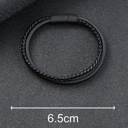 Men's PU Leather Magnetic Bracelet Two Layer Cuff - Smarsty